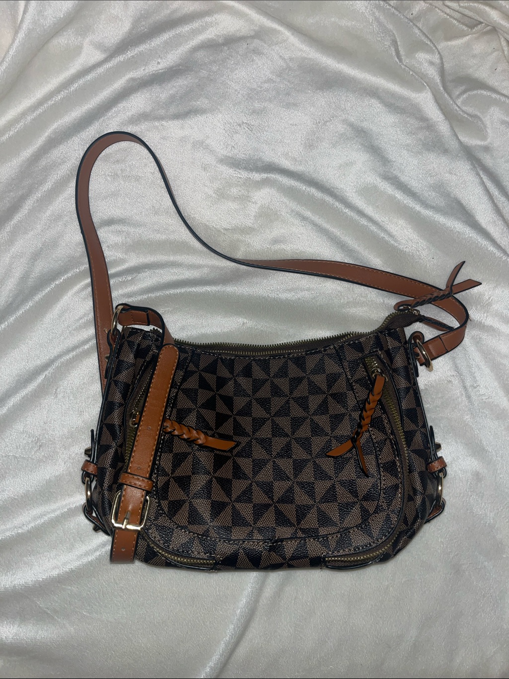 Brown Patterned Crossbody Shoulder Bag